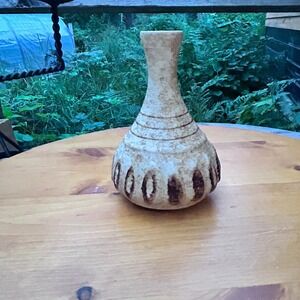 Vintage Pottery Craft California Bud Vase 5 Inch Oatmeal Brown Brutalist MCM